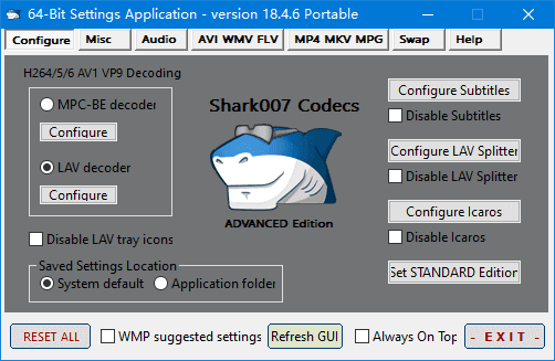 Shark007 Codecs多媒体编解码器套件 v20.5.2 便携版 音视频解码兼容